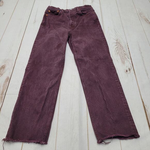 Re/done 70s ultra high rise stove pipe jeans straight button fly washed plum - Picture 1 of 11